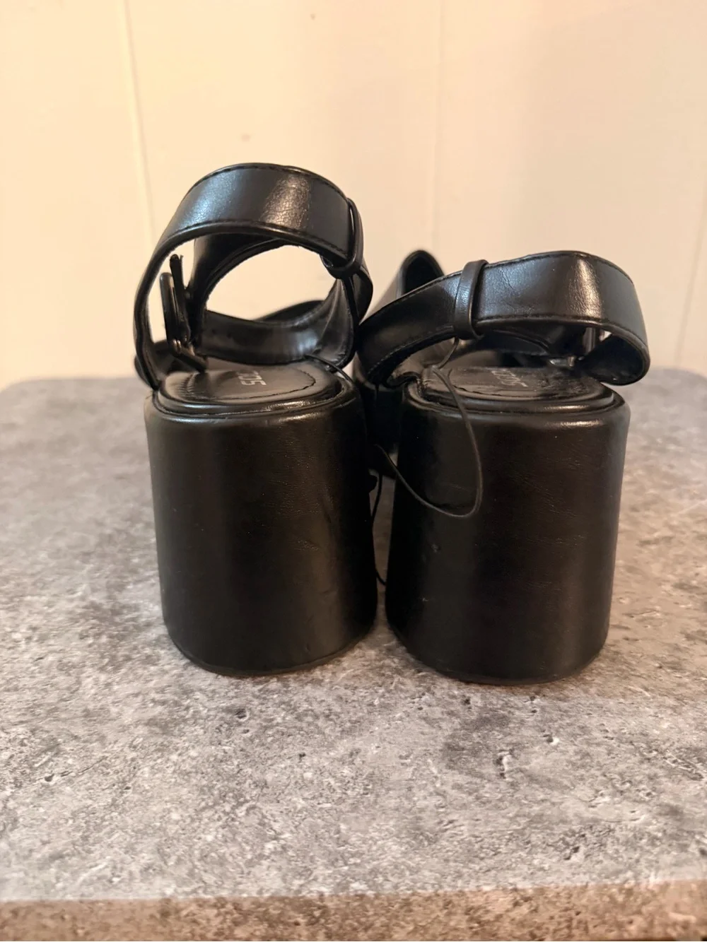 Soda Black Platform Slingback Sandals with Wide Front Strap